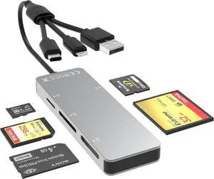 Memory Stick Pro Duo Adapter for iPhone/USB C/PC - Aluminum 5 in 1 SD/TF/CF/MS/XD Picture Card Reader Multi Memory Card Reader USB C Lightning OTG Adapter Memory Stick pro Duo Reader for iPhone