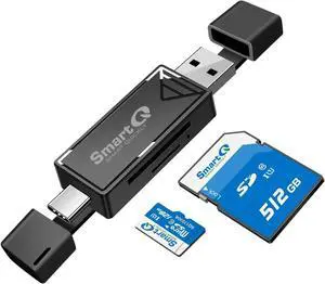 SD Card Reader Dual Connector USB 2.0/USB-C Memory Card Reader Adapter Compatible with SD/Micro SD/SDHC/SDXC/MMC [Card not Included] Suitable for MacBook Pro/Air iPad Pro.