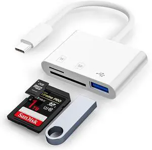 USB C SD Card Reader 3-in-1 SD Card Adapter with SD MicroSD USB Memory Card Reader MicroSD Card Reader Compatible with iPhone15 16/iPad/Mac/Laptop and More USB-C Devices