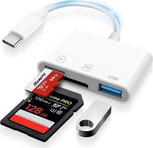 USB C SD Card Reader for iPhone 15 USB C to Micro SD Memory Card Adapter for iPad/Mac Pro/Air USBC/Type C Camera Card Reader with USB A Port for iPhone 16 and More Android USBC Devices