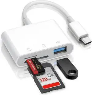 USB C SD Card Reader for iPhone 15 iPad Mac 3 in 1 USB-C Memory Trail Camera Card Adapter with Dual Slots & USB Port for Mac MacBook Pro/Air/Mini Android Laptop More USBC Typec Devices