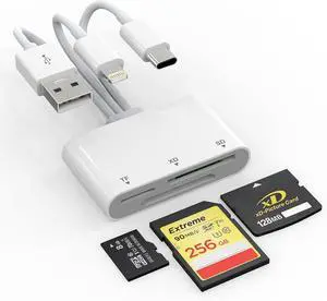 XD Card Reader SD Card Reader for iPhone 3 in 1 SD/TF/XD Card Reader Adapter for iPhone/USB C Device Lightning+USB A+USB C XD Picture Card Adapter for iPhone 16/15/14/15/iPad/PC/Android