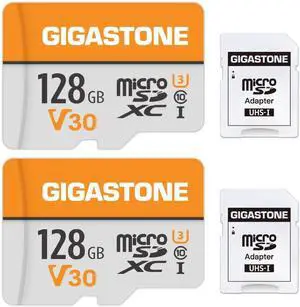 GIGASTONE 128GB 2-Pack Micro SD Card 4K Video Pro Compatible with GoPro Security Camera Dash cam Drone 95MB/s MicroSDXC Memory Card UHS-I V30 Class 10 with 2 SD Adapter