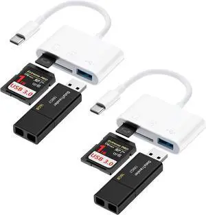 SD Card Reader 2Pack for iPhone 16e/16/16 Pro/16 Pro Max/16 Plus/15 iPad Pro/Air/Mac/Laptop/ Galaxy Type C Memory Card Reader Micro SD Card Reader Card Adapter USB C to SD for Digital Camera