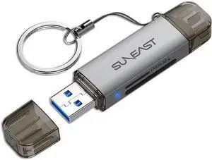 SD MicroSD UHS-I Dual-Slot Card Reader with USB3.2 Gen1 Type-C and Type-A Ports Keychain Included Compatible with UHS-I DDR200 Cards Maximum Transfer Speed 170MB/s