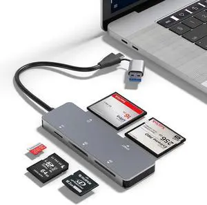 CFast Card Reader USB 3.0 USB C CFast 2.0 Card Reader 5Gbps Aluminum CFast Memory Card Adapter for Lexar Transcend  Card Read 5 Cards Simultaneously for CFast/CF/SD/TF/XD Card