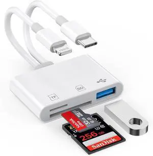 [ MFi Certified] SD Card Reader for iPhone iPad Lightning and USB C Dual Port SD Card Adapter Memory Card Reader for Camera Adapter Support SD Micro SD USB 3.0 No App Driver Required