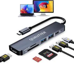 USB C Hub Multiport Adapter Dongle for MacBook Air 6 in 1 USB C to HDMI Multiport Adapter with 4K HDMI 100W PD USB 3.0 SD/TF Card Reader MacBook hdmi Adapter for MacBook Air/Pro iPad  XPS