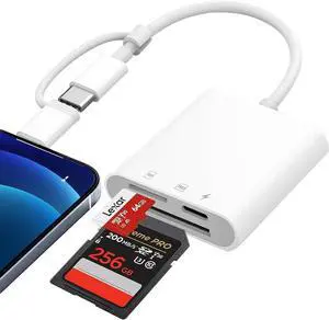 SD Card Reader for iPhone iPad Mac USB-C & Lightning Dual Connector Digital Camera Memory Card Adapter to iPhone with SD/Micro SD/Charging Slot SD Card Viewer for Photography Plug and Play