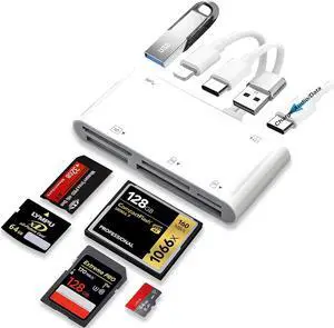 9-in-1 Memory Card Reader Universal Card Reader for iPhone/iPad CF/SD/MicroSD/MS/XD Card Reader & USB OTG Adapter with USB/USB-C/Lightening Connector for iPhone 16/iPad Pro/ Galaxy/MacBook etc