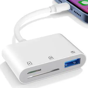 SD Card Reader for iPhone iPad USB Camera Adapter Plug Digital Trail Camera SD Card Viewer with Dual Slot for MicroSD/SD Memory Card Adapter for Photography No App Required
