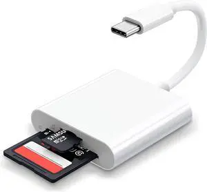 USB C SD Card Reader for iPhone 15 16/iPad/MacBook/Mac Type C Memory Trail Camera Card Adapter USB-C Type C SD Reader Supports SD and MicroSD Memory Card Adapter 2 Slots Plug and Play