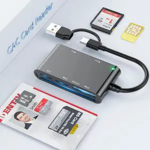 6 in 2 Multi Memory Card Reader USB CAC Card Reader with SDHC/SDXC/SD Card Reader & Micro SD Card Adapter Smart Card Reader for SIM MS M2 MMC RS & 4.0 for Windows Linux Mac OS