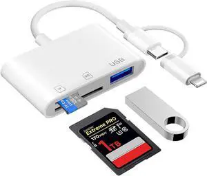 SD Card Reader for iPhone iPad Mac USB C and Lightning Dual Interface Memory Card Reader Digital Camera Adapter to iPhone SD Card Viewer with SD/Micro SD/USB-A 3 Slot No App Plug and Play