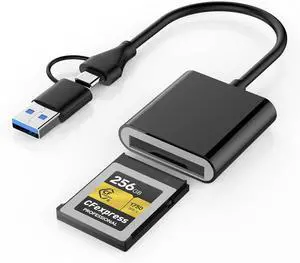 CFexpress Type B Card Reader with USB 3.2 (Gen 2) 10Gbps USB-C&USB-A 2-in-1 Type B CFexpress Adapter Compatible with Windows/Mac/Linux/Android for iPhone 16/15 Laptops Tablets Smartphones New