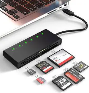 USB C Multi Card Reader SD/TF/CF/XD/MS Type-C 5Gps High Speed 7-in-1 XD Picture Card Reader for SDXC SDHC TF Micro SD CF MS MMC Card  Memory Stick Pro Duo Adapter Read 5 Cards Simultaneously