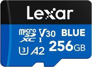256GB Blue Micro SD Card Up to 160MB/s microSDXC UHS-I Memory Card with SD Adapter C10 U3 A2 V30 Full HD 4K UHD High Speed TF Card