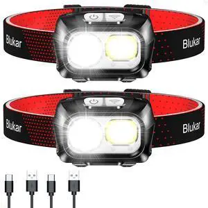 LED Headlamp Rechargeable 2000L Super Bright Headlight with Motion Sensor -Dimmable Brightness 8 Modes Spotlight&Floodlight&Red Light Combination IPX5 Waterproof for Hiking Camping - 2 Pack