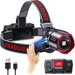 2000 LUMENS LED Rechargeable Head Lamps Zoomable Headlamp with 6 Modes & IPX7 Waterproof 120° Adjustable Head Lights for Forehead for Outdoor Camping Hard Hat Hunting Running
