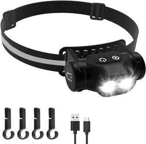High Lumens Rechargeable Magnetic LED Headlamp for Camping Hiking Caving Fishing Waterproof Impact-Resistant Bright Head Light with 4 Light Modes Adjustable Headstrap (1 Pack)