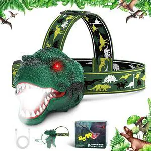 Kids Headlamp Rechargeable T-Rex Dinosaur Headlamp for Kids and LED Head Lamp Camping Gear Flashlight Hiking Accessories Headlight Toys Four Light Modes Suitable for Reading/Party Gift