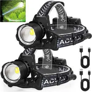 LED Rechargeable Headlamp 3000 High Lumens Super Bright Head Lamp with 3 Modes & IPX7 Waterproof USB Headlamps 180° Adjustable Headlight for Outdoor Camping Running Climbing