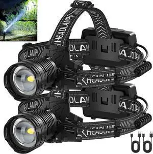 Rechargeable Headlamp 3000 Lumens LED Head Lamp with 3 Light Modes USB Rechargeable 90°Adjustable Waterproof Super Bright Headlamps for Adults Camping Running Biking (ATTERY Included)