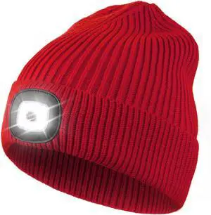 Unisex Hat with Light USB Rechargeable LED Beanie Winter Warm Knitted Headlamp Hat Gifts for Men Him Dad Husband