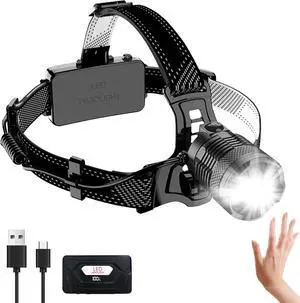 Headlamp Rechargeable -100 000LM Bright LED Head Lamp 40H Runtime Waterproof Head Lights for Forehead 3Mode Headlight 90° Adjustable & Zoomable Headlamps for Adults Camping Fishing Hiking