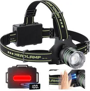 Hunting Headlamp Rechargeable LED 2000 High Lumens 60 Hours Long Lasting Head Lamp with Zoomable & 10 Modes & IPX7 Waterproof & 90° Adjustable Super Bright Headlight for Forehead Outdoor Working