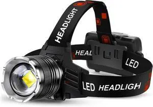 LED Rechargeable Headlamp 2980 High Lumens 95 Hours Endurance Head Lamp with Zoomable & 12 Modes & IPX7 Waterproof & 125° Adjustable Super Bright Head Light for Outdoor Camping Hard Hat
