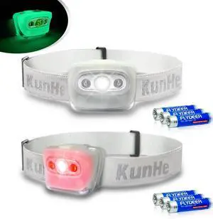 2 Pack LED Headlamp Flashlight for Adults & Kids Camping Hiking Glow in The DarkHead Lamp with White & Red Light Comfortable Headband Lightweight & Waterproof with 6 AAA Batteries