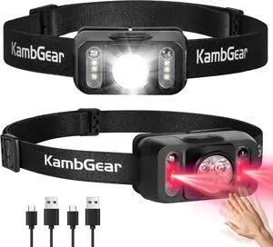 Headlamp Rechargeable 2-Pack 1000 Lumens Ultra-Light Bright LED Rechargeable Headlight with White Red Light Waterproof Motion Sensor Head Lamp 8 Modes for Outdoor Fishing Camping Running Cycling