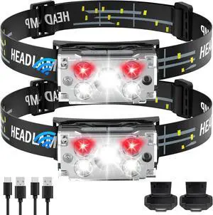 Headlamp LED Rechargeable (2 PCS) Head Lamp with Motion Sensor 6 Modes Waterproof Head Light Flashlight for Hiking Running Repairing Fishing Cycling