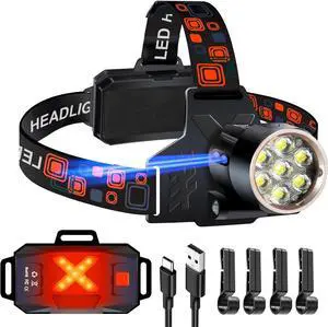 Led Headlamp Rechargeable Super Bright Headlights for Head Motion Sensor Head lamp 3 Modes USB-C IPX7 Waterproof Head Flashlight for Adults Rechargeable Headlamps for Camping Hiking Hard Hat