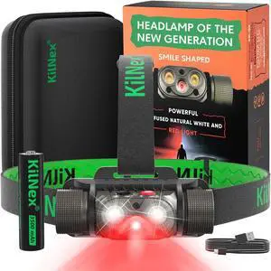 Red Light Headlamp - 1100 Lumens White & Red LED | Rechargeable Headlamp Case and Battery Included USB Type C Charging | Waterproof IPX8 | Hunting Camping Fishing