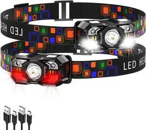 2 Pack Headlamp Flashlight Head Lamps led Rechargeable Headlight Motion Sensor Head Lamp 10 Mode for Outdoor Camping Gear Hiking Fishing Running Cycling Headlight Emergency Lights for Home