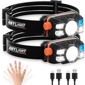 Rechargeable LED Headlamp with Stepless Dimming and Motion Sensor, IP65 Waterproof Headlight for Repairing, Running, Camping, Hiking(2 Packs) Rechargeable LED Headlamp with Stepless Dimming and Motion Sensor, IP65 Waterproof Headlight for Repairing, Running, Camping, Hiking(2 Packs)