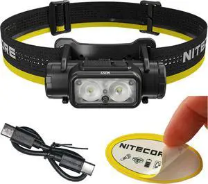 NU53 1800 Lumen Headlamp USB-C Fast Charging Long Runtime Lightweight Designed for Industrial uses with Auxilary White and Red Light Sticker