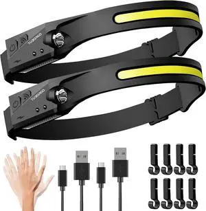Headlamp Rechargeable 2PCS 230° Wide Beam Head Lamp LED with Motion Sensor for Adults - Camping Accessories Gear Waterproof Head Light Flashlight for Hiking Running
