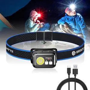 HC01 1000 Lumen Rechargeable Headlamp USB-C/AAA Dual Power Red Light & 45H Runtime (Low Mode) Patented Adjustable Headband for Camping Hunting Hard Hat