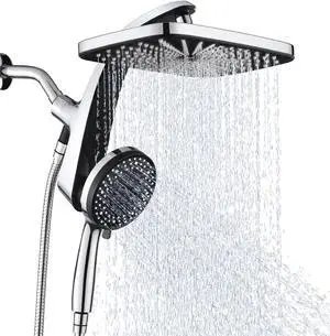 High Pressure Rain Shower Head: Upgrade Shower Heads with Handheld Spray Combo with Fixed Showerhead and 10 Sprays Handheld Shower Head Detachable Shower head Built-in Magnetic Docking and Power Jets