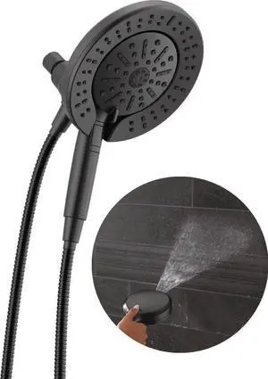 Faucet 6-Setting In2ition 2-in-1 Dual Shower Head with ProClean Spray Matte Black Round Shower Head with Hose Hand Held Shower Head Matte Black 75655BL