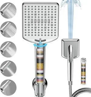 Filtered Shower Head with Handheld - High Pressure 6 Modes 120 Anti-clog Nozzles Detachable Showerhead with Hard Water Filters Extra Long 6ft Hose Power Wash Mode to Clean Bathroom Pets