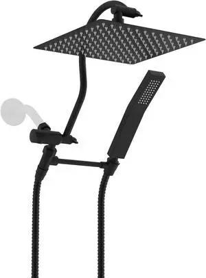 All Metal Shower Head 10 High Pressure Rainfall Shower Head Showerhead Combo Handheld Shower Wand 12 Adjustable Curved Shower Extension Arm 71 Hose Shower Head Holder Matte Black