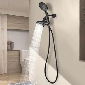 48-Setting 3-Way High Pressure Shower Head Combo with Handheld & Rain Shower - Black