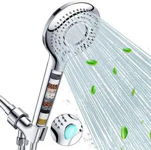 Filtered Shower Head with Handheld High Pressure 3 Spray Mode Showerhead with 60 Hose Bracket and 15 Stage Water Softener Filters for Hard Water Remove Chlorine and Harmful Substance