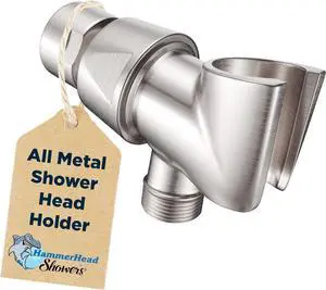 ? All Metal Handheld Shower Head Holder - Brushed Nickel - Adjustable Shower Wand Holder with Universal Wall Hook Bracket and Brass Pivot Ball - Hand Held Shower Head Holder