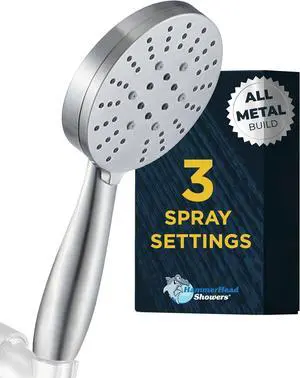 ? ALL METAL 3-Spray Hand Held Shower Head Brushed Nickel | Select from Wide Massage and Mist Sprays | 2.5 GPM High Flow Handheld Showerhead | Made from 304 Stainless Steel