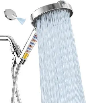 6 Filtered Shower Head with Handheld 6-Spray High Pressure Shower Head with Filter for Hard Water Detachable Handheld Showerhead with Hose and Shower Arm Bracket Chrome-Black